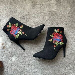 Embroidered Black Ankle Boots